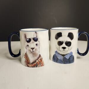 Signature Housewares Hipster Animal Mugs Set of 2 Panda Bear & Llama